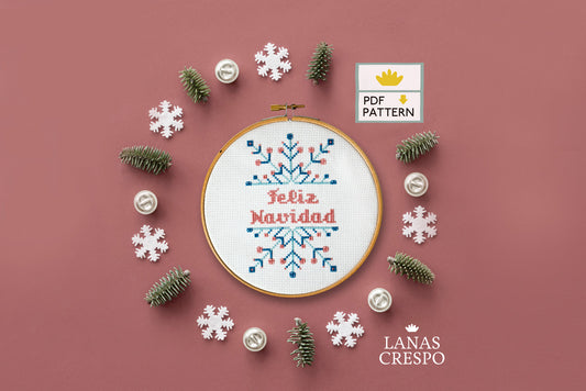 Merry Christmas Cross Stitch Pattern  - Spanish Message - PDF Download