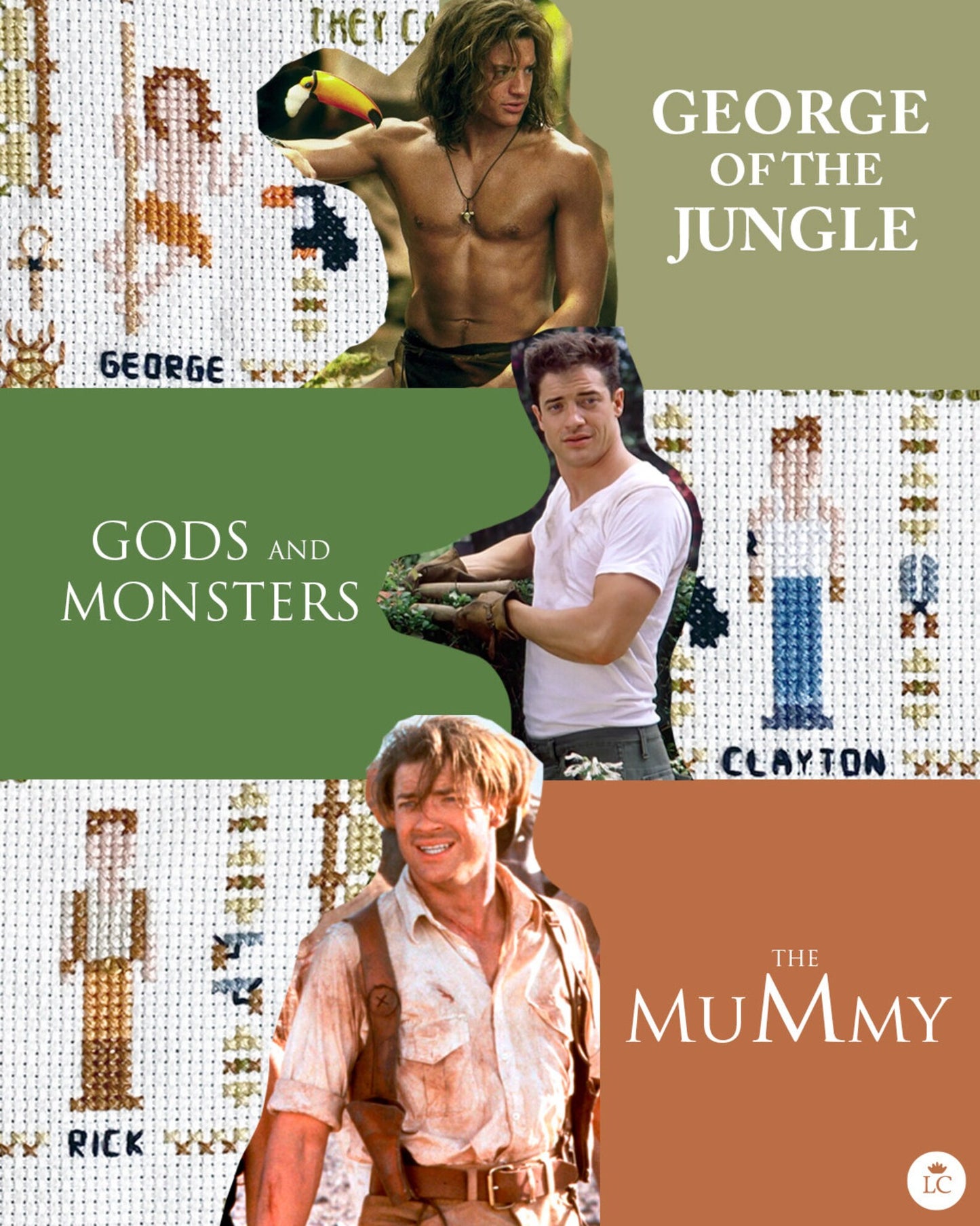 Brendan Fraser Movie Characters Cross Stitch Pattern - PDF