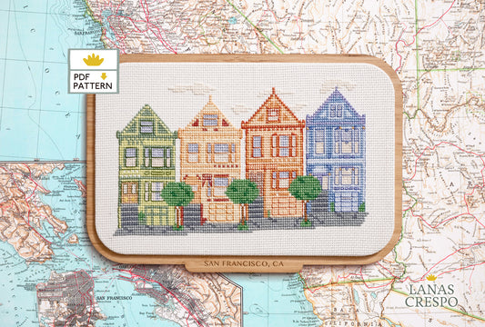 San Francisco Victorian Houses Cross Stitch Pattern - PDF