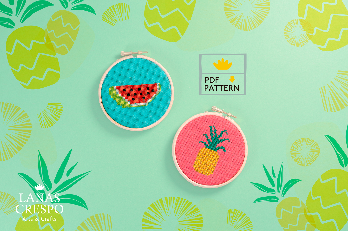 Watermelon and Pineapple Cross Stitch Pattern, Summer Pattern - PDF
